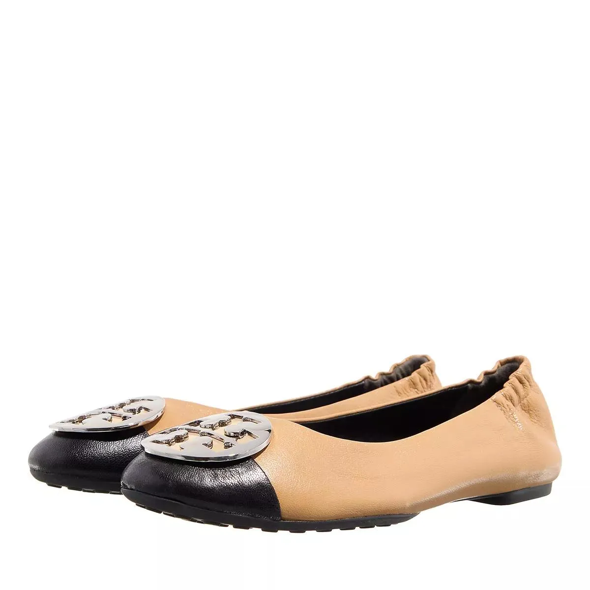   Tory Burch  Claire Cap-Toe Ballet Ginger Shortbread/Perfect Black  Ballerina 